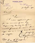 Image of Case 8473 2. Letter from Mr A.W. Carver, Cannock Union to Edward Rudolf  7 August 1901
 page 1