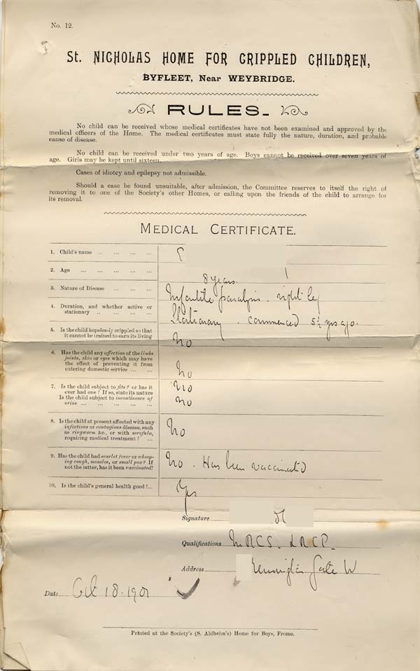 Large size image of Case 8587 3. Medical certificate  18 October 1901
 page 1