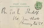 Image of Case 8587 16. Card to Revd Edward Rudolf from St Nicholas' Home saying they have had no reply from Miss B.  12 December 1909 
 page 1