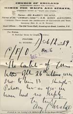 Image of Case 8587 16. Card to Revd Edward Rudolf from St Nicholas' Home saying they have had no reply from Miss B.  12 December 1909 
 page 2