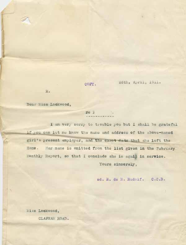 Large size image of Case 8625 27. Copy letter from Revd Edward Rudolf  26 April 1911
 page 1