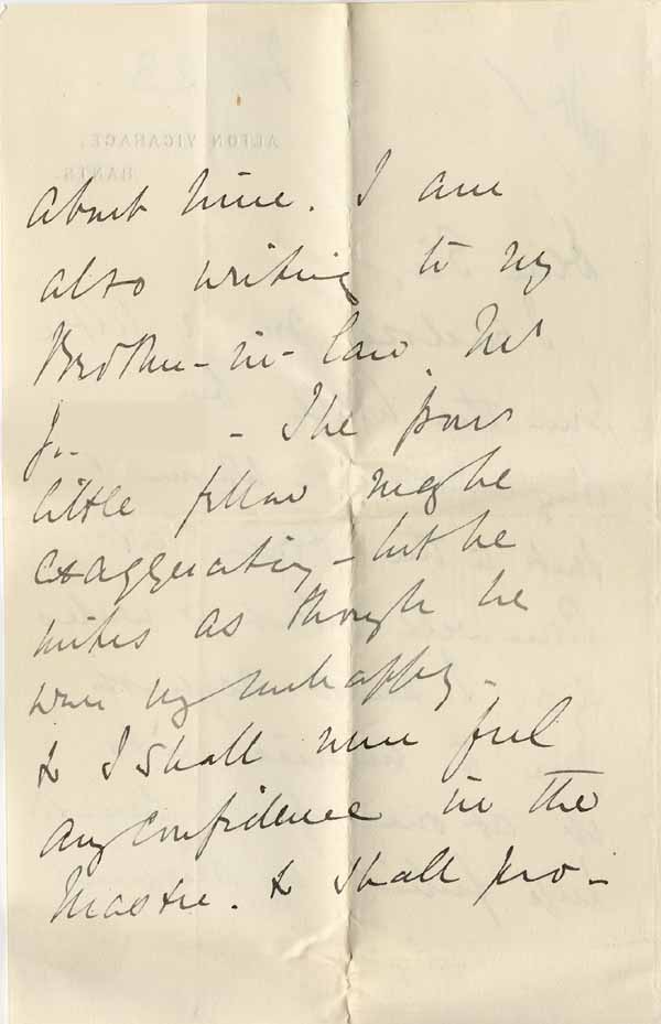 Large size image of Case 8645 7. Letter from Mrs W. (the Vicar's wife) enclosing H's letter and requesting that the matter be investigated  23 February 1902
 page 2