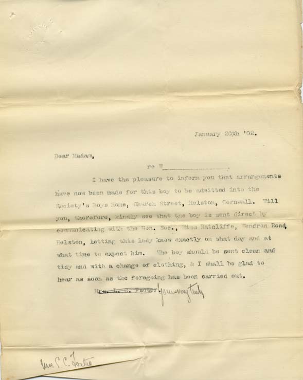 Large size image of Case 8723 6. Copy letter to Miss Foster  20 January 1902
 page 1