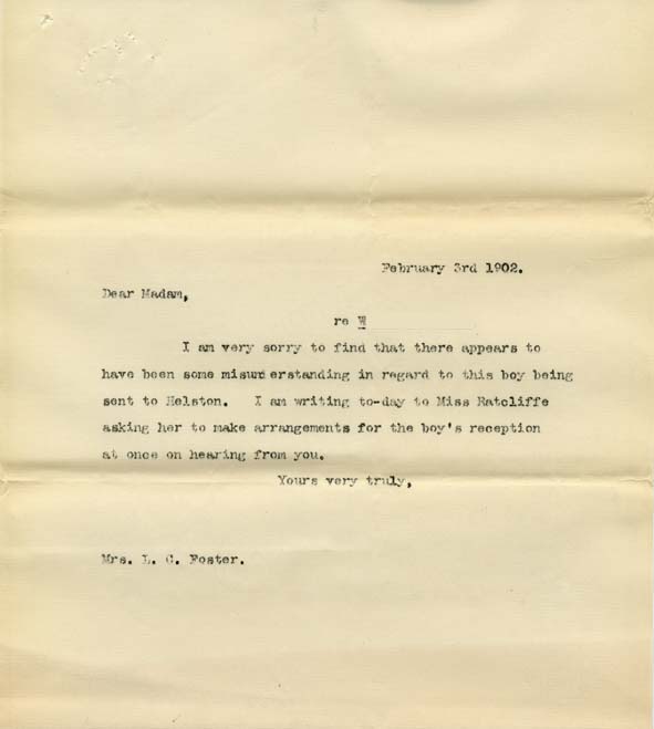 Large size image of Case 8723 8. Copy letter to Miss Foster  3 February 1902
 page 1