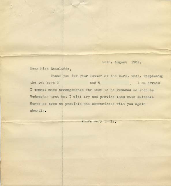Large size image of Case 8723 14. Copy letter to Miss Ratcliffe  25 August 1902
 page 1