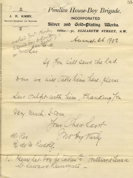Large size image of Case 8723 16. Letter from Mr Kirby agreeing to take W.  26 August 1902
 page 1