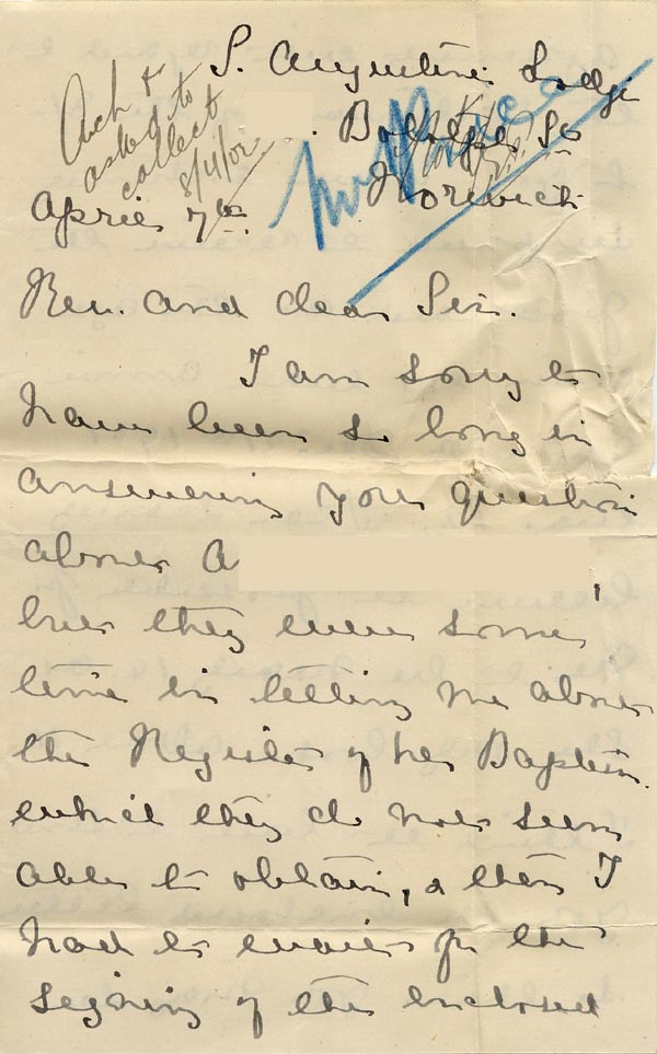 Large size image of Case 8790 9. Letter from Sister Laura  7 April 1902
 page 1