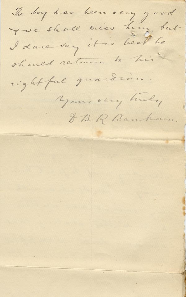 Large size image of Case 9045 3. Letter from the All Saints Home about G. leaving and returning to his mother's care  3 January 1903
 page 2
