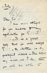 Image of Case 9059 2. Letter from Mrs C. H. Pode expressing pleasure that the Society will accept E.  1 July 1902
 page 1