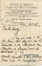 Image of Case 9279 7. Letter from the Liverpool Branch of the Waifs and Strays' Society arranging for G's admission to the Scholfield Home  19 November 1902
 page 1