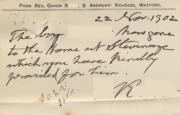 Large size image of Case 9288 5. Card from Revd R. announcing that G. had gone to the Home  22 November 1902
 page 2