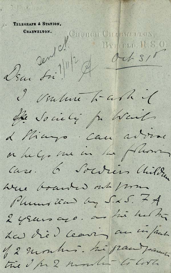 Large size image of Case 9308 2. Letter about J's case from Mrs O'B.  31 October 1902
 page 1
