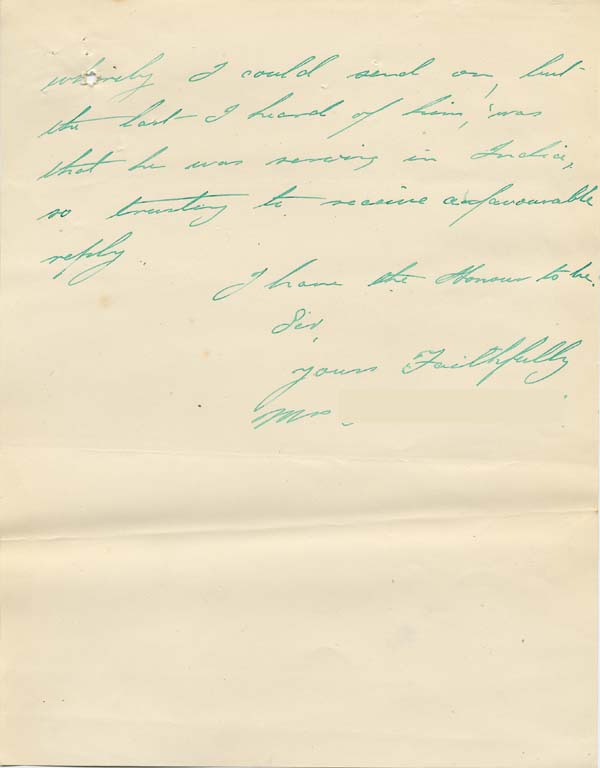 Large size image of Case 9308 22. Letter from J's sister to Revd Edward Rudolf requesting information about J. and enclosing a form from the War Office  11 January 1916
 page 2