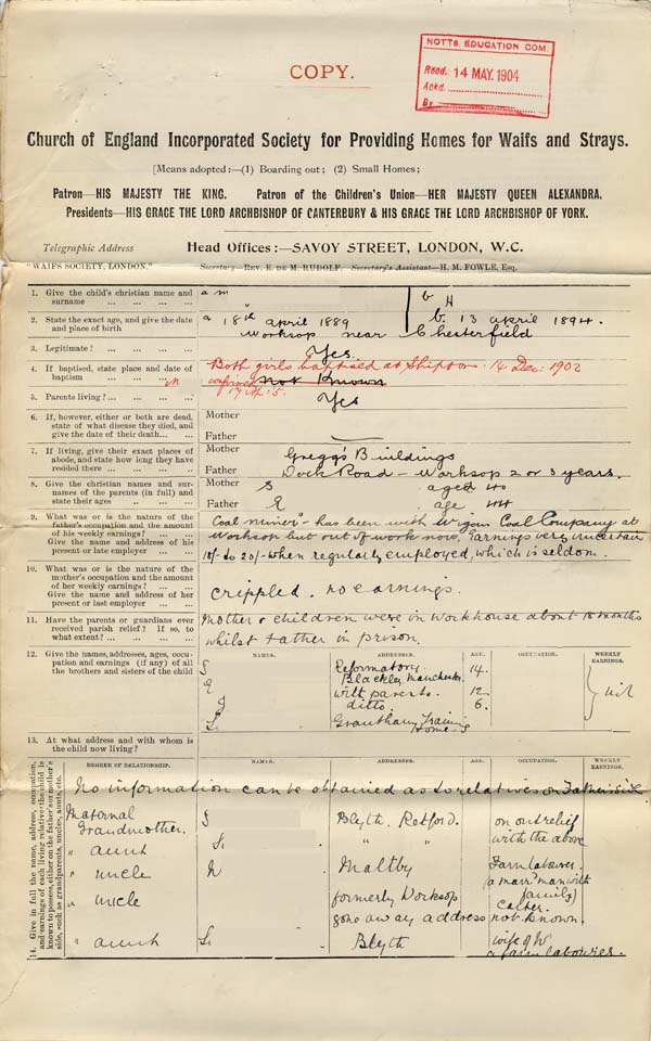 Large size image of Case 9315 2. Copy of the above form  27 November 1902
 page 1