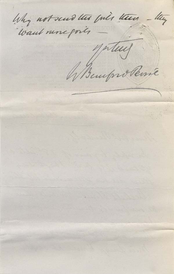 Large size image of Case 9315 6. Letter from Colonel Peirse confirming that there are no spaces in the Beckett Home and suggesting St Michael's  5 December 1902
 page 2