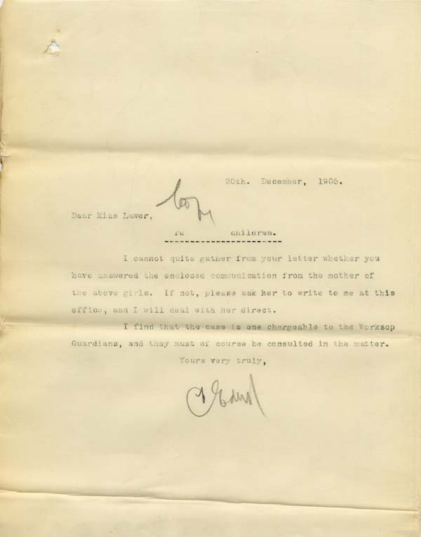 Large size image of Case 9315 32. Copy letter from the Revd Edward Rudolf referring to a letter from the mother of M. and H.  20 December 1905
 page 1
