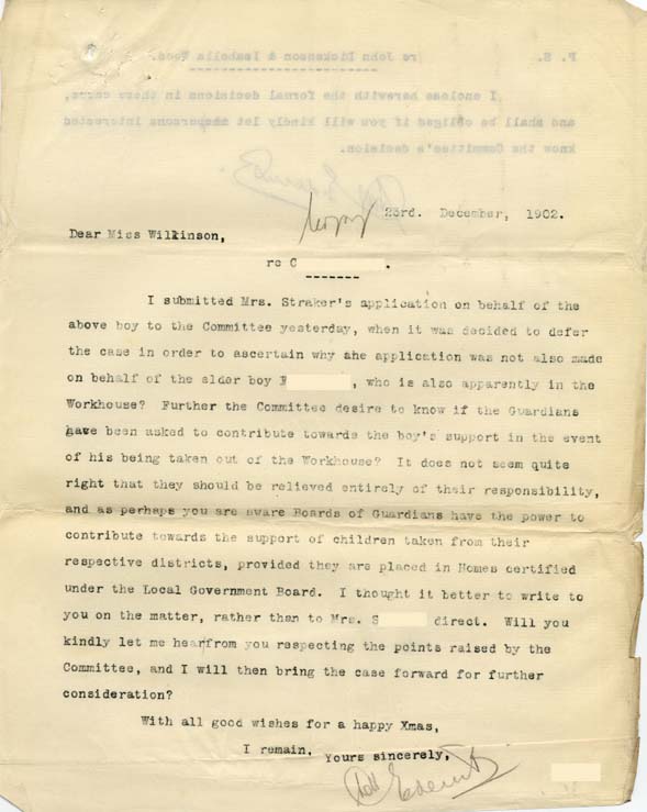Large size image of Case 9350 2. Copy letter querying why application to the Society had only been made for C. and not for his brother as well  23 December 1902
 page 1