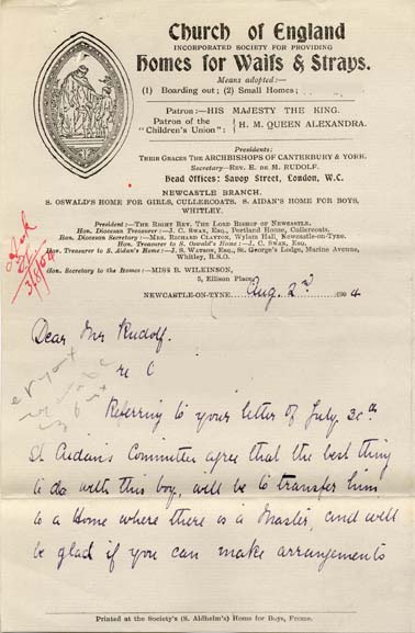 Large size image of Case 9350 6. Letter from Miss Beatrice Wilkinson requesting C. be transferred to a Home with a Master  2 August 1904
 page 1