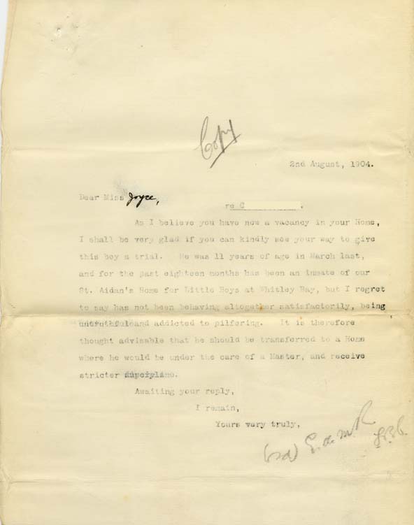 Large size image of Case 9350 7. Copy letter to the Tattenhall Home requesting they give C. a trial  2 August 1904
 page 1