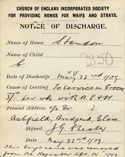 Large size image of Case 9350 9. Notice of discharge from the Standon Farm Home  22 May 1909
 page 2