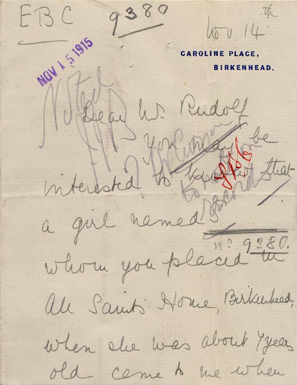 Large size image of Case 9380 5. Part of a letter about S's life since leaving the Birkenhead Home  14 November 195
 page 1