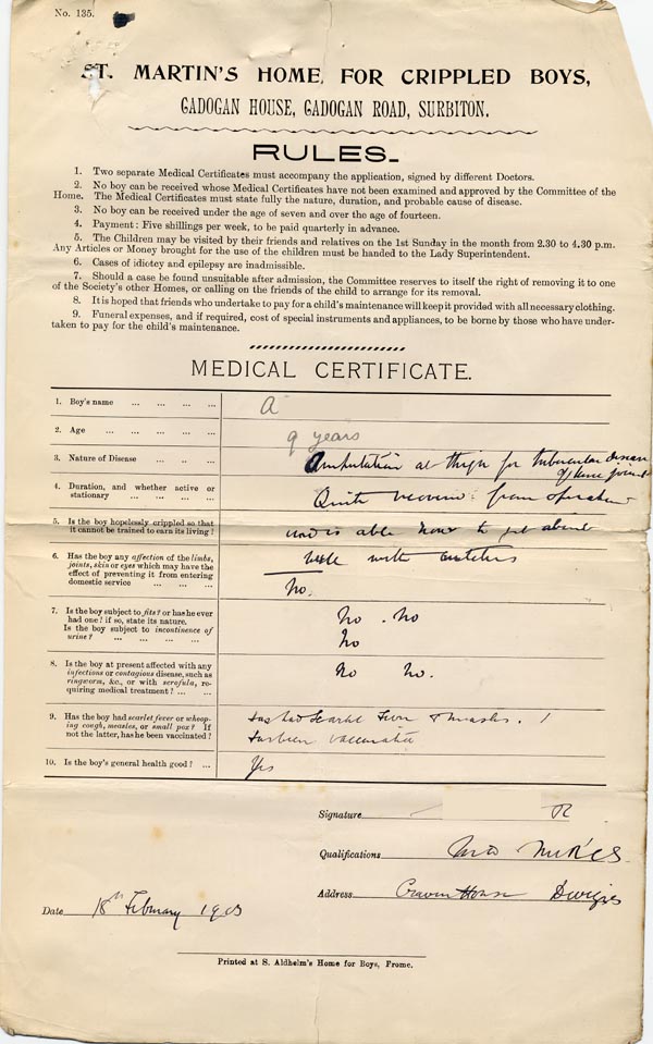 Large size image of Case 9498 3. Medical certificate  18 February 1903
 page 1