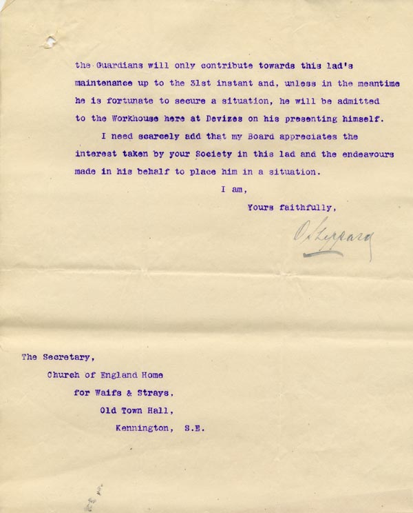 Large size image of Case 9498 34. Letter from the Devizes Union saying they will support A. up to the end of the year and will then receive him into the Workhouse at Devizes  9 December 1910
 page 2