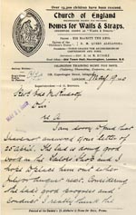 Image of Case 9498 25. Letter from the Islington Home to Revd Edward Rudolf replying to the letter of 25 April, giving a good account of A. and hoping the Devizes Union will continue to contribute  19 May 1910
 page 1