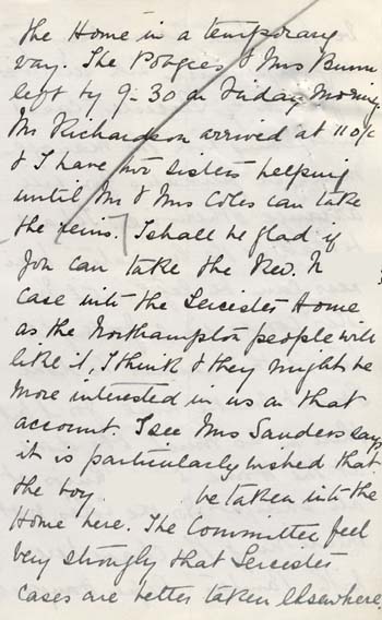Large size image of Case 9616 3. Letter from the Honorary Secretary of the Leicester Home, Mrs Frances Faire  23 February 1903
 page 2