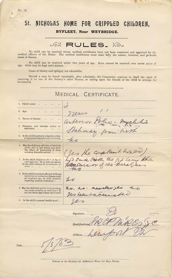 Large size image of Case 9627 3. Medical certificate  5 May 1903
 page 1