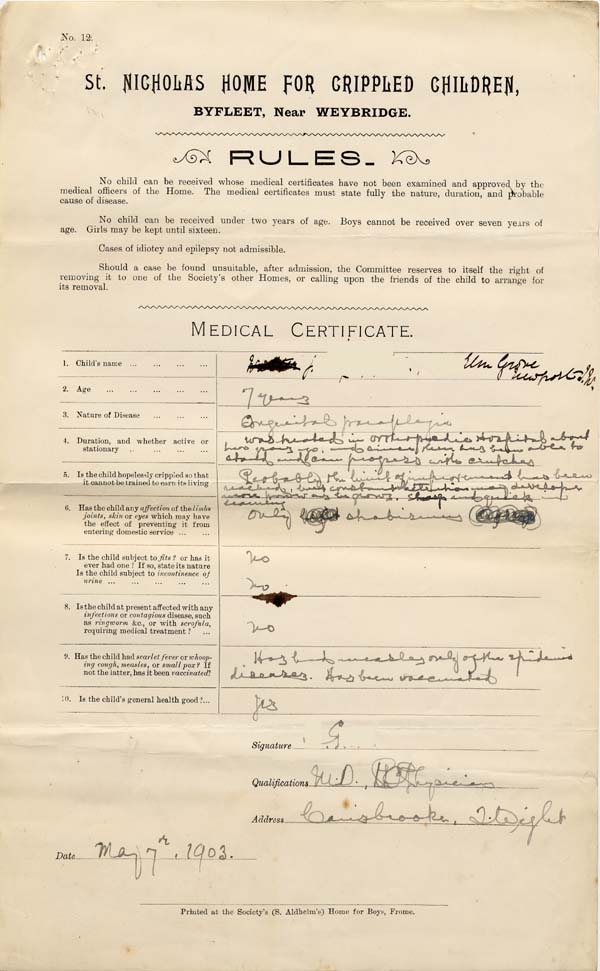 Large size image of Case 9627 4. Medical certificate  7 May 1903
 page 1