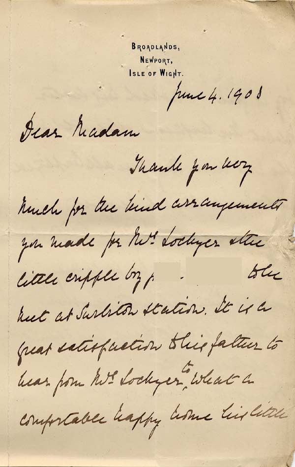 Large size image of Case 9627 14. Letter from Mary Mortimer referring to J's baptism  4 June 1903
 page 1
