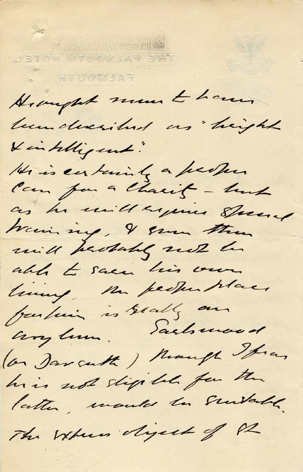 Large size image of Case 9627 16. Letter from Dr Ackerley about J. and his suitability for St Martin's  17 July 1903
 page 2