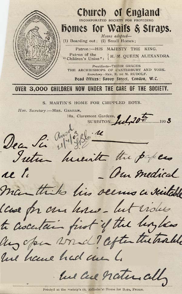 Large size image of Case 9627 17. Letter from Mrs Graham stating that J. is an unfit case and asking for him to be removed  20 July 1903
 page 1