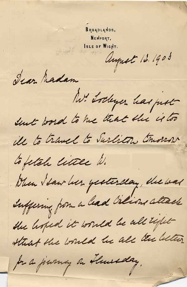 Large size image of Case 9627 23. Letter from Mary Mortimer seeking to postpone collecting J. for a few days  13 August 1903
 page 1