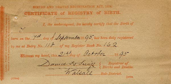 Large size image of Case 9635 3. Certificate of the registry of T's birth  21 October 1895
 page 1