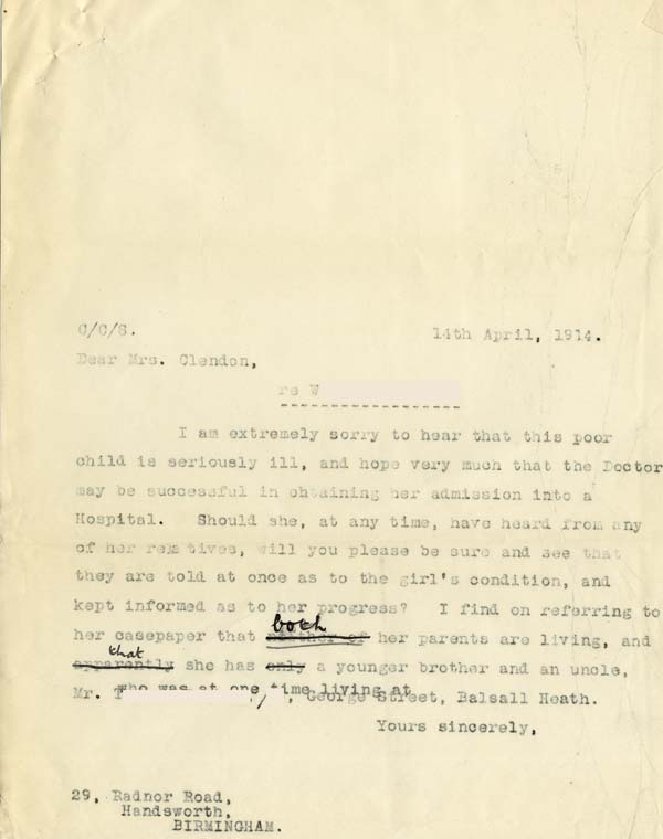 Large size image of Case 9649 5. Copy letter from Revd Edward Rudolf  14 April 1914
 page 1