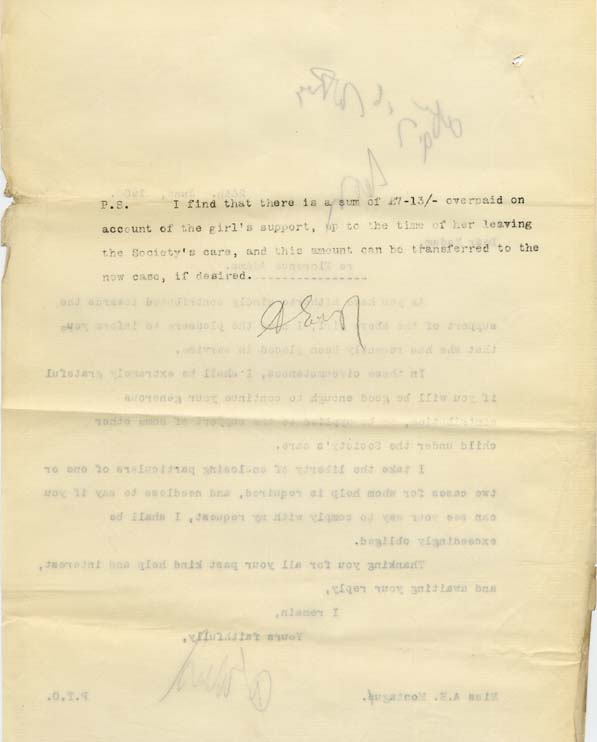 Large size image of Case 9653 7. Copy letter to Miss M. asking if she would continue to support children in the Society's care  26 June 1906
 page 2