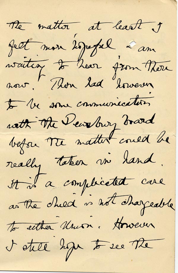 Large size image of Case 9662 14. Letter from Miss Stancliffe detailing the administrative problems she has encountered dealing with the Poor Law Authorities  6 April 1910
 page 3