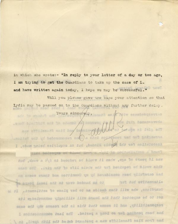 Large size image of Case 9662 17. Copy letter to the Diocesan Secretary, Colonel Peirse asking him to accelerate the handing over of L. to the Poor Law Authorities  20 June 1910
 page 2
