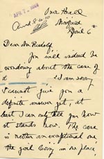 Image of Case 9662 14. Letter from Miss Stancliffe detailing the administrative problems she has encountered dealing with the Poor Law Authorities  6 April 1910
 page 1