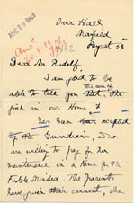 Image of Case 9662 19. Letter from Miss Stancliffe reporting that the Guardians have accepted L's case and the parents consent has been obtained  28 August 1910
 page 1