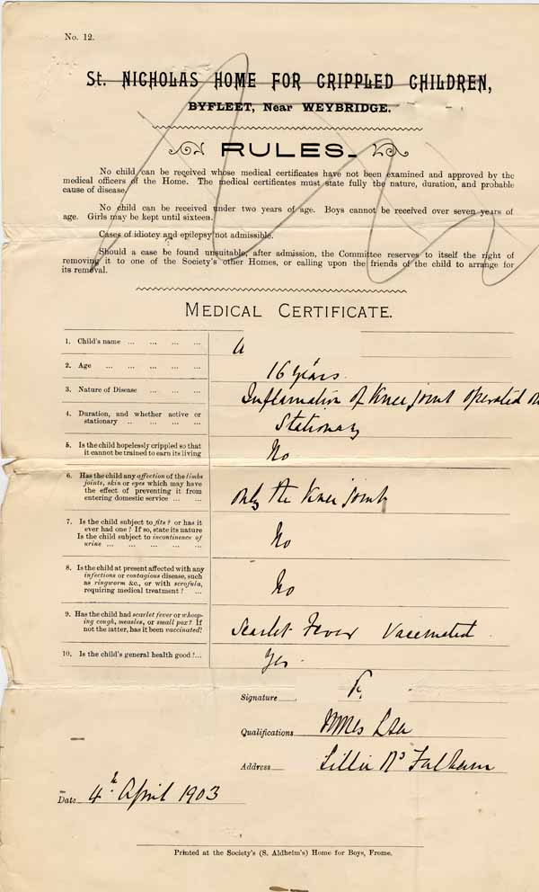 Large size image of Case 9733 2. Medical certificate  4 April 1903
 page 1
