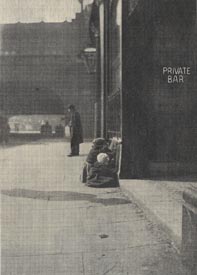 Huddled in doorways or outside shops, homeless children were a visible part of London life. 