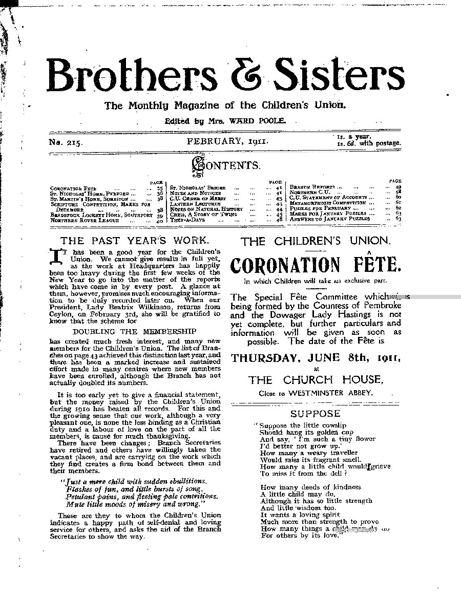 Brothers and Sisters February 1911 - page 1