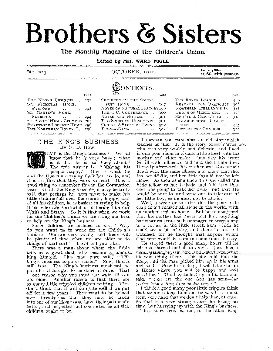 Brothers and Sisters October 1911 - page 1