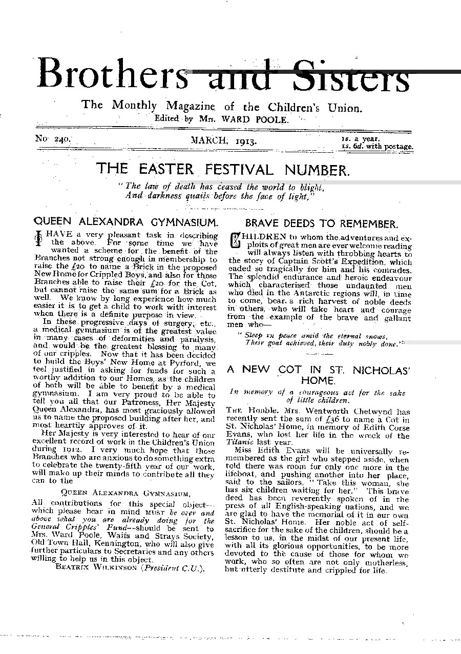Brothers and Sisters March 1913 - page 1