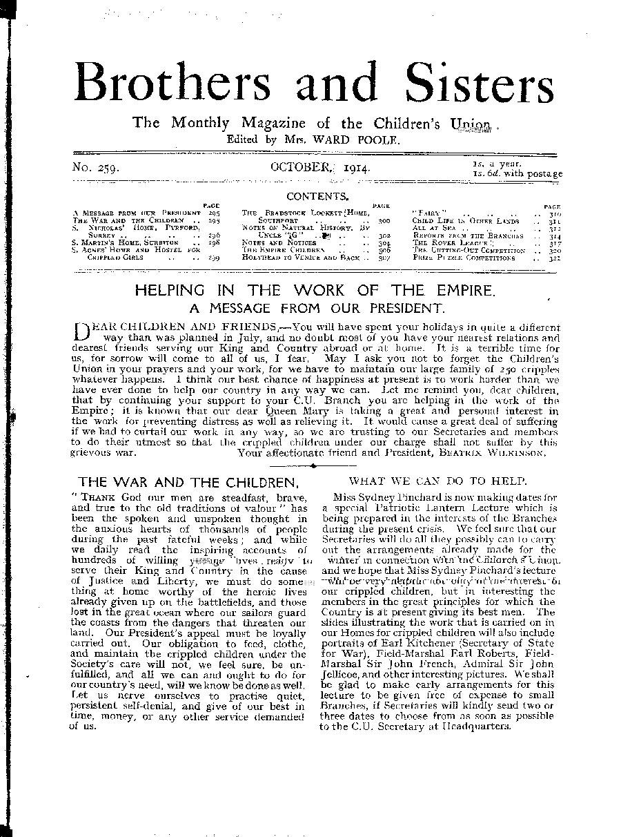 Brothers and Sisters October 1914 - page 1
