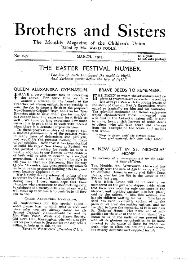 Brothers and Sisters March 1913 - page 1