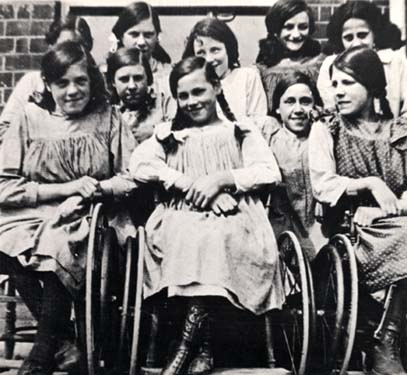 The Society always provided the best equipment they could. These three girls are sitting in wheelchairs, which would have been very expensive to buy. It cost about £36 in 1904 to look after a disabled child for a year. This was a considerable amount of money at the time.
